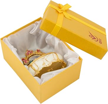 QIFU Hand Painted White Dressing Table Style Jewelry Trinket Box Hinged with Rich Enamel and Sparkling Rhinestones