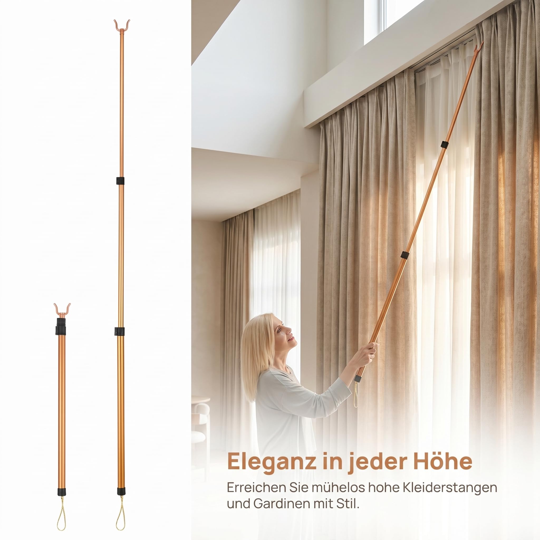 Angoily 1 pieza de extensión para aleación de gancho, barra larga extensible, gancho resistente profesional pastor tensión de herramienta de barra telescópica