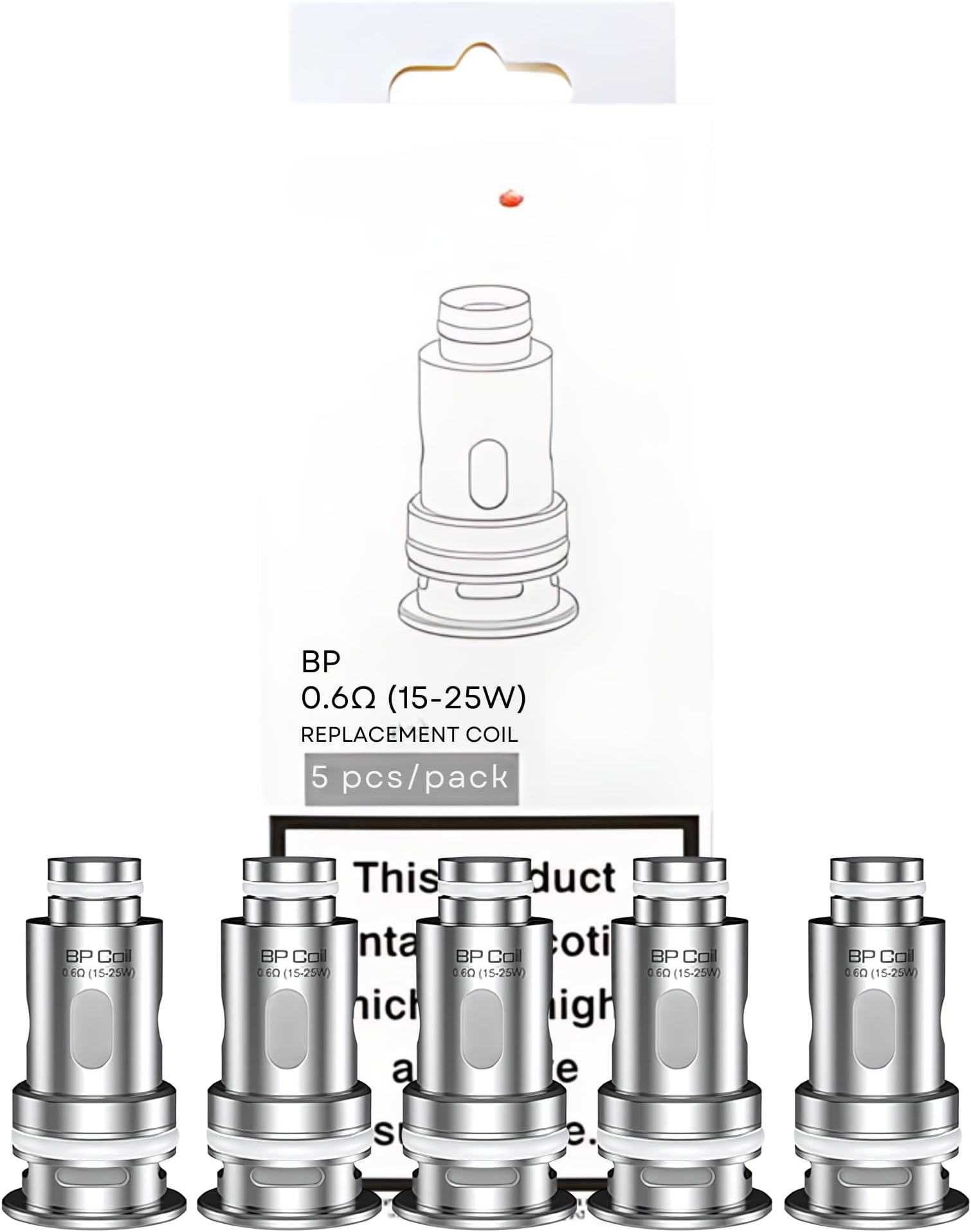 Aspire BP Coils [0.6ohm | 15-25W] 5 Pack - Aspire BP60 Coil, Aspire BP80 Coil, Smooth MTL Vaping, Long Lasting, Mesh Coil, Rich and Intense Flavor, TPD Compliant Ecig, 2ml Cartridge, No Nicotine