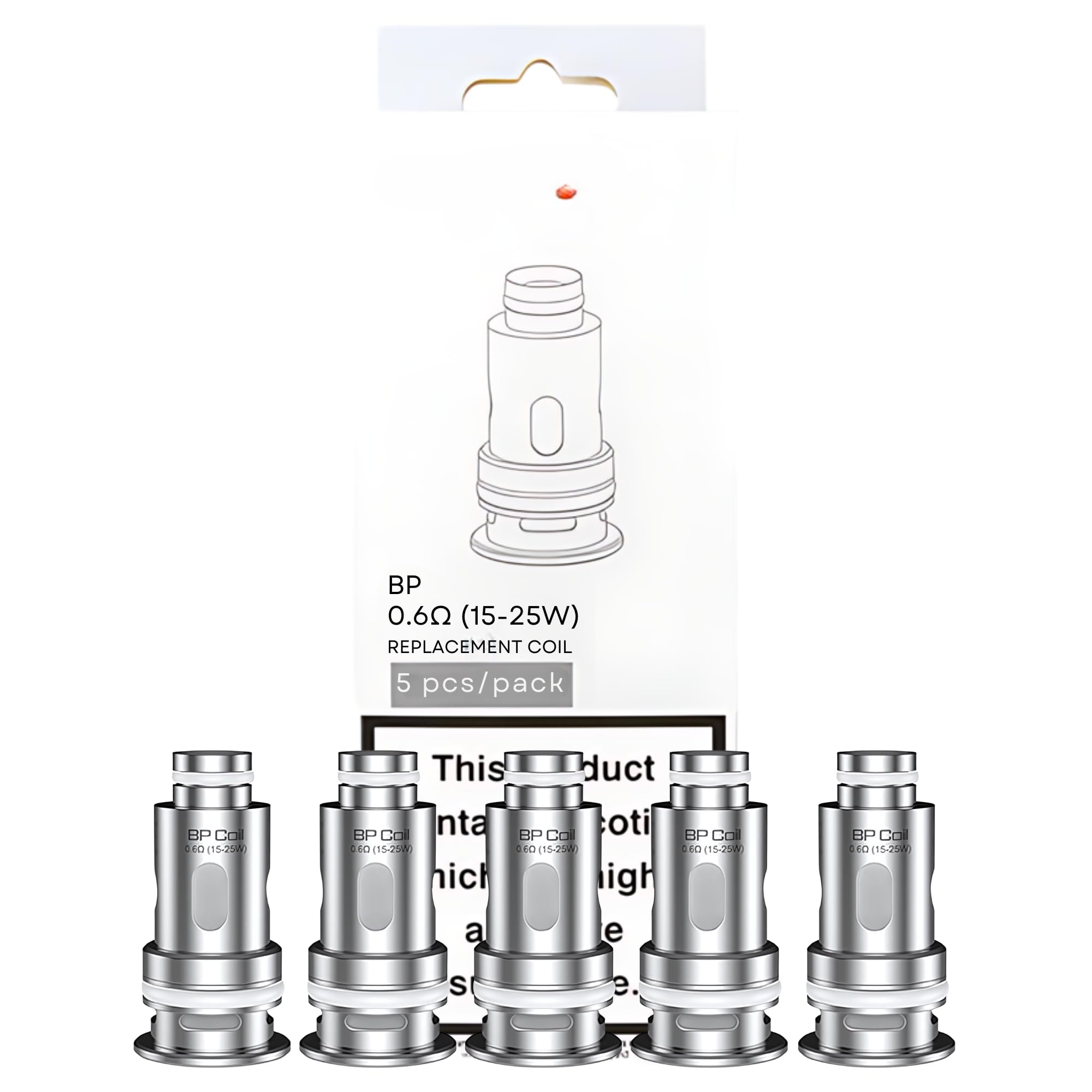 Aspire BP Coils [0.6ohm | 15-25W] 5 Pack - Aspire BP60 Coil, Aspire BP80 Coil, Smooth MTL Vaping, Long Lasting, Mesh Coil, Rich and Intense Flavor, TPD Compliant Ecig, 2ml Cartridge, No Nicotine