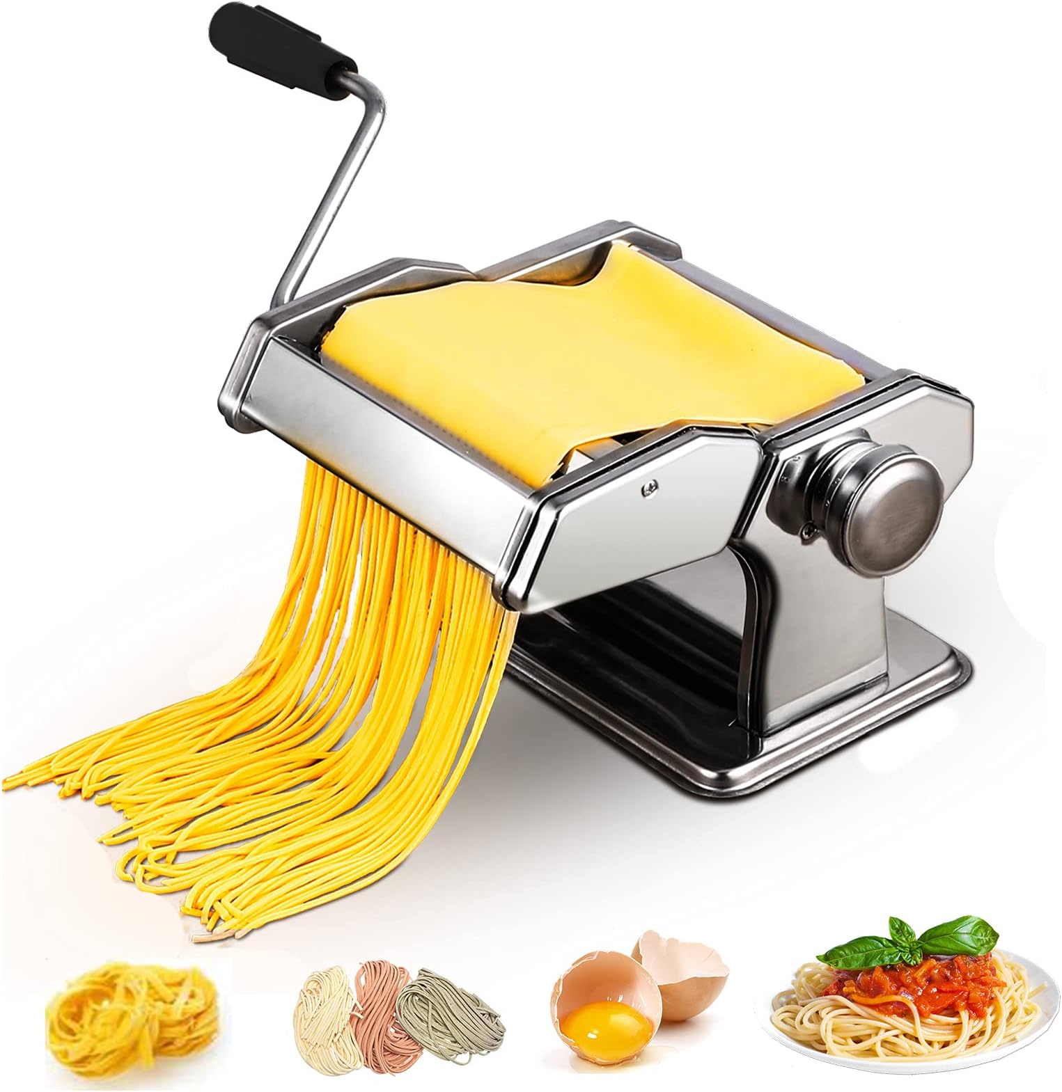 OppsDecor Pasta Maker Machine, 150 Roller Pasta Maker, 2 in 1 Roller Pasta Cutter with 7 Adjustable Thickness Settings, Fresh Noodles for Home Kitchen