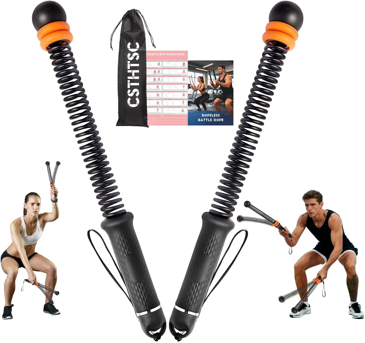 Adjustable Ropeless Battle Ropes,Portable Cordless Battle Ropes for Home Gym with Storage Bag, Workout Exercise Rope for Strength Building, HIIT and Low-Impact Aerobic Training for Men & Women（Black）