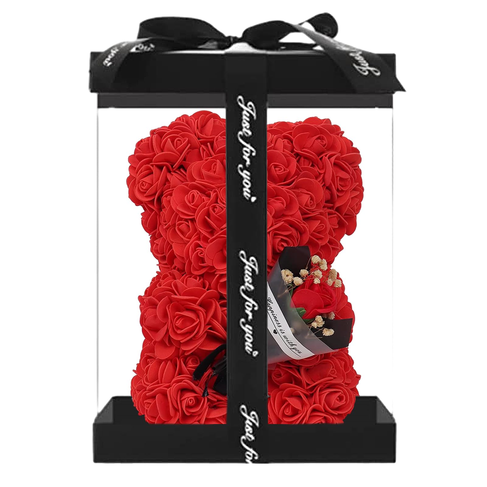 Oso rosa con caja de regalo, oso de rosa artificial con ramo de rosas, regalo romántico para Navidad, día de San Valentín, cumpleaños, día de la madre, aniversario (24 x 16 cm)
