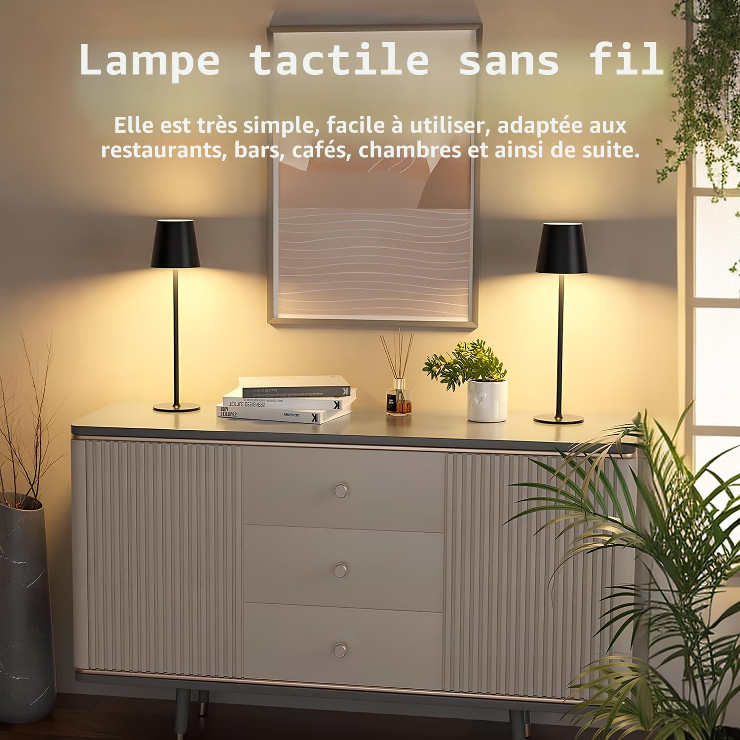 Lampe de Table à Batterie LED Dimmable, Lampe de Table Sans Fil Tactile avec USB-C, Lampe de Bureau à Batterie Rechargeable LED en Métal pour Extérieur et Intérieur, Aluminium, IP44, 5600mah, 5W, Noir