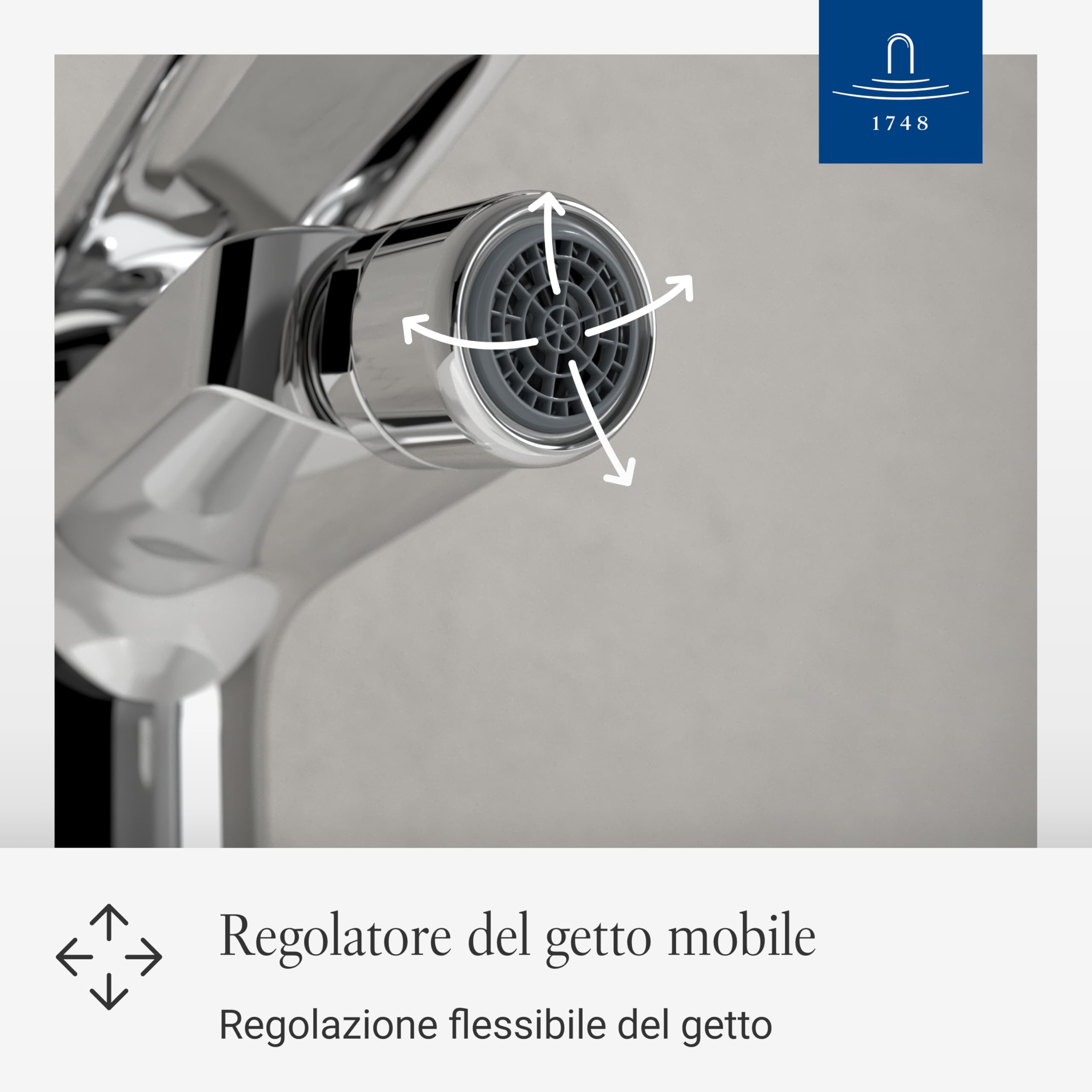 Villeroy & Boch Oasis rubinetto monocomando - miscelatore bidet con asta e cartuccia in ceramica - miscelatore bidet a risparmio - rompigetto mobile - altezza bocca 73mm - cromato