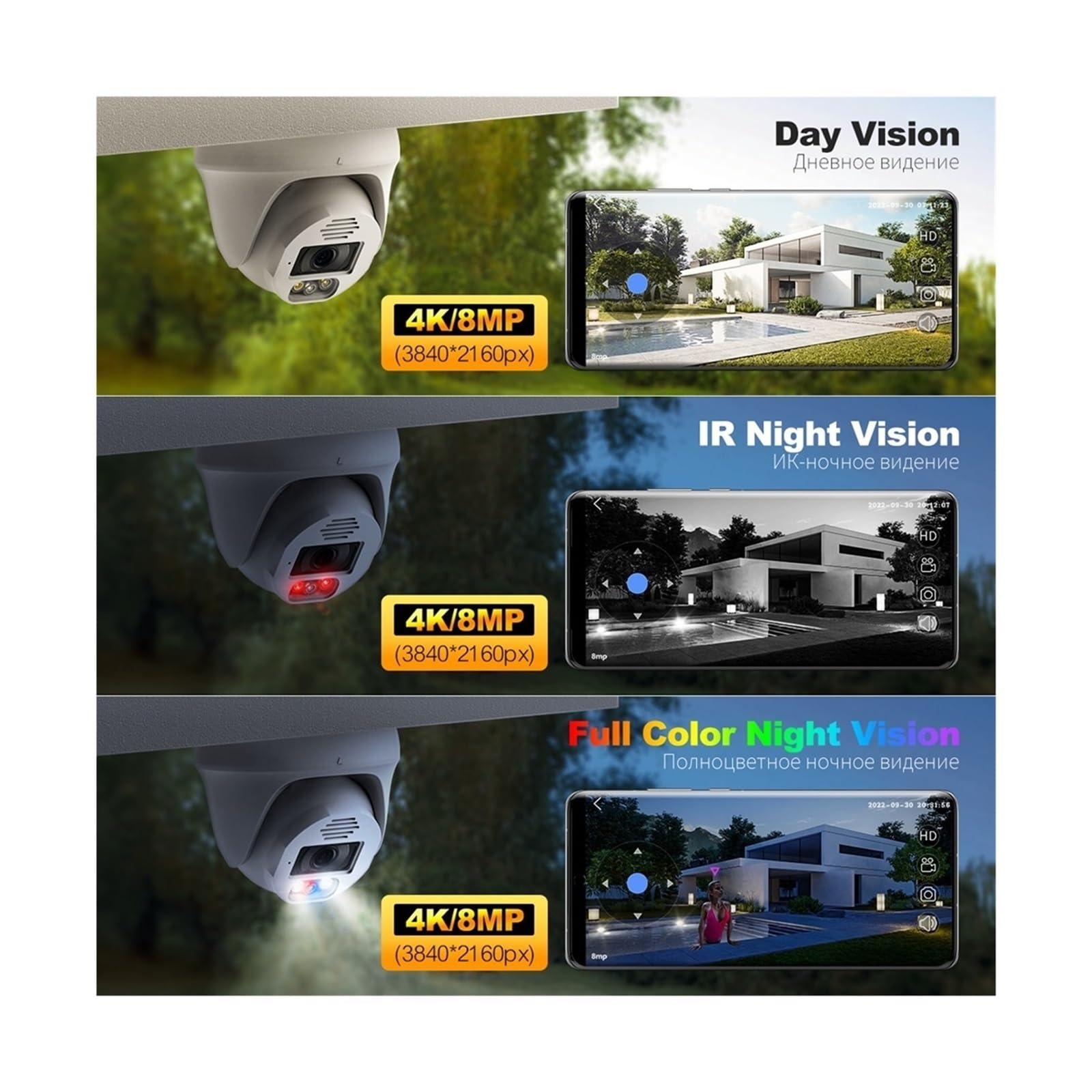 Kit Video Surveillance, Système de caméra de sécurité POE H.265 8CH 4K 5MP, dôme de détection de visa 8MP, Kit de vidéosurveillance intérieure bidirectionnelle couleur nocturne(1T,8CH 2pcs 5MP Camera)