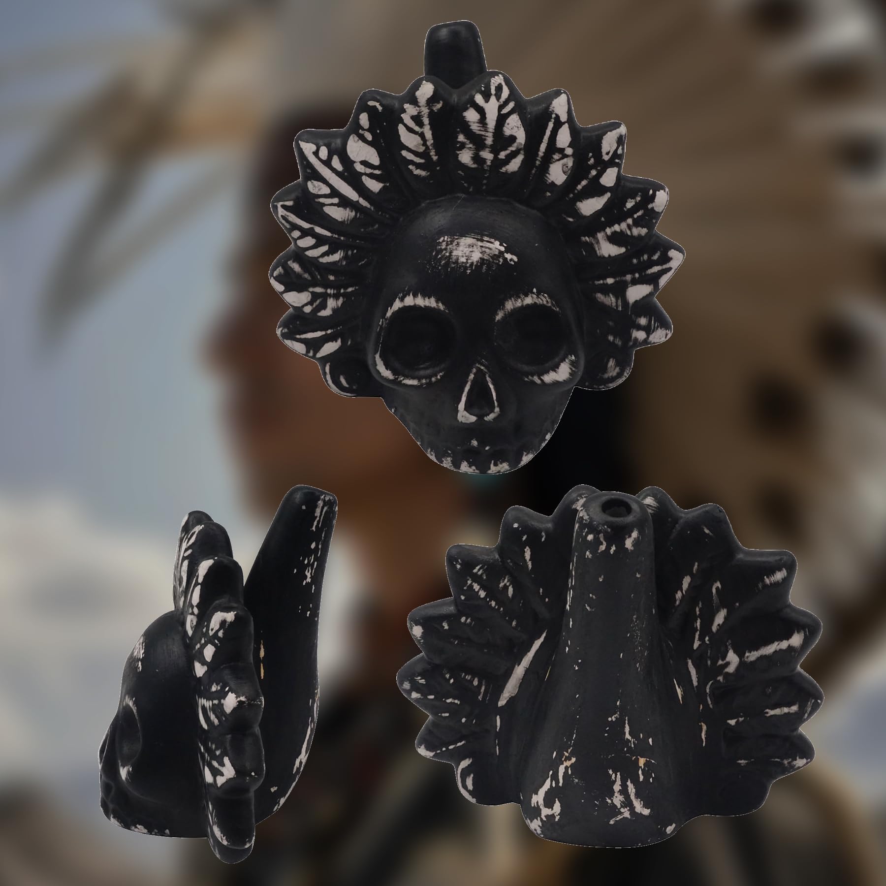 Aztec Death Whistle, 126dB+ Menschliche Schreie, Halloween-Thema Party Schädel Pfeife Mensch laut Schreiend Azteken Krieg Pfeife (Schwarz und Weiß)