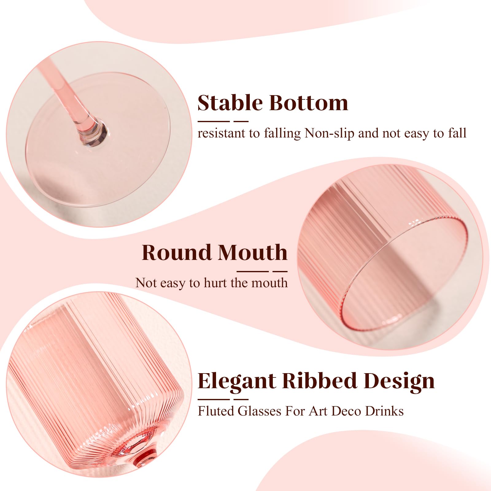 Weingläser, 6 Stück (Rosa Weingläser)