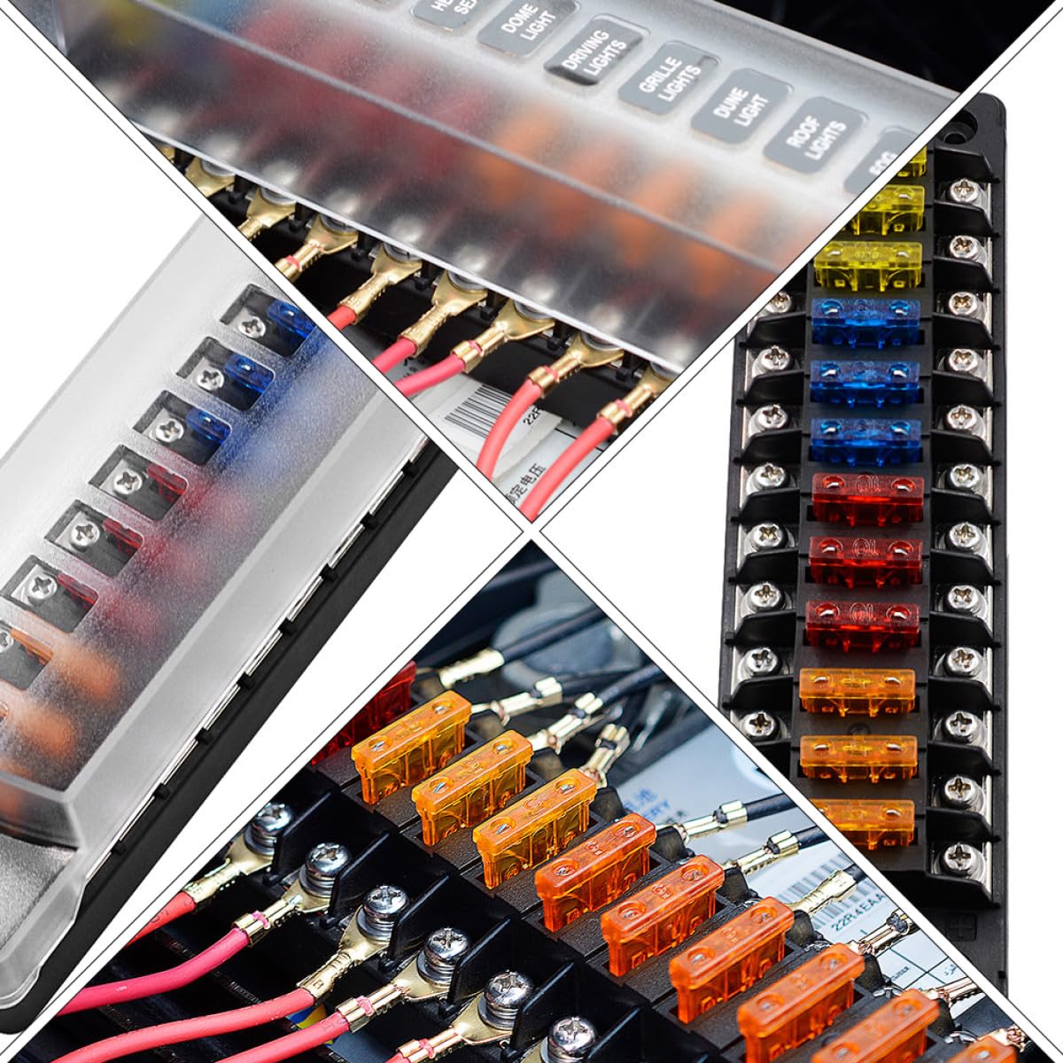 Scatola Portafusibili Auto 12 Vie 32v 75a con Fusibili | Pa66 PC Rame Inox Pp, 20a per Circuito 12-16awg, Sticker e Doppie Unità