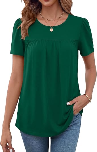 Womens Dressy Casual Tops Short Sleeve Blouse Crew Neck Loose Fit Summer Clothes M-4XL
