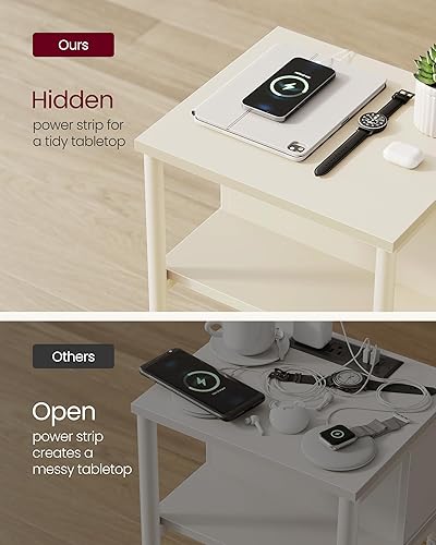 Miniatura 4 de VASAGLE Mesa auxiliar con estación de carga, mesa auxiliar de 3 niveles con puertos USB y tomas, mesita de noche para sala de estar, dormitorio,