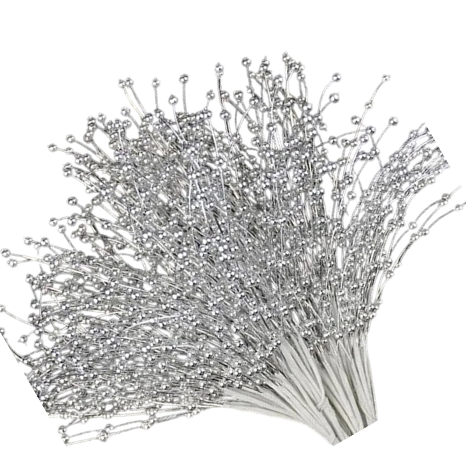 PANGBOER 50Pcs / Pack 24Cm Pearls Effect Bead Branch Beaded Stems for Crafting Bouquets and Seasonal Decorations Wedding Stone Fibers