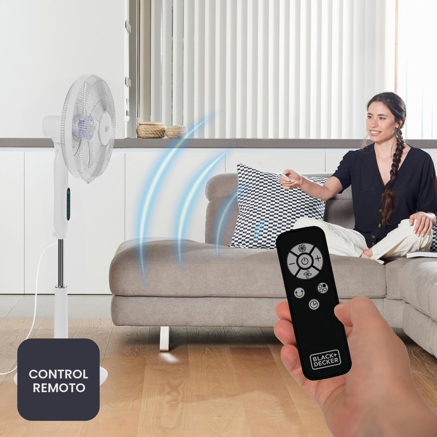 Black+Decker - Ventilador de Pie 30W | 24 Velocidades | Modos Normal, Natural y Noche | Timer 15h | Oscilación Automática | Altura Ajustable 118-138 cm | Pantalla LED | Silencioso | Mando a Distancia