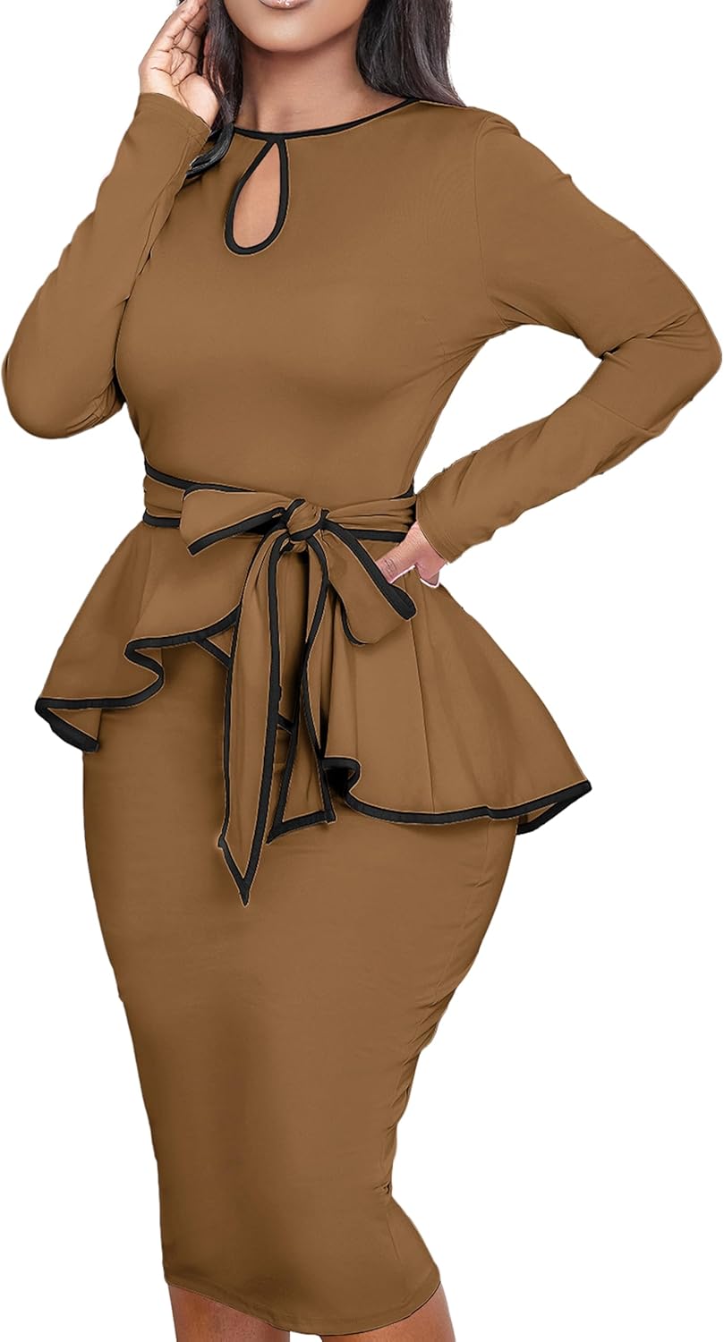 Women's Bodycon Vintage Dresses Elegant Peplum Dresses for Women Business Work Office - Image 4