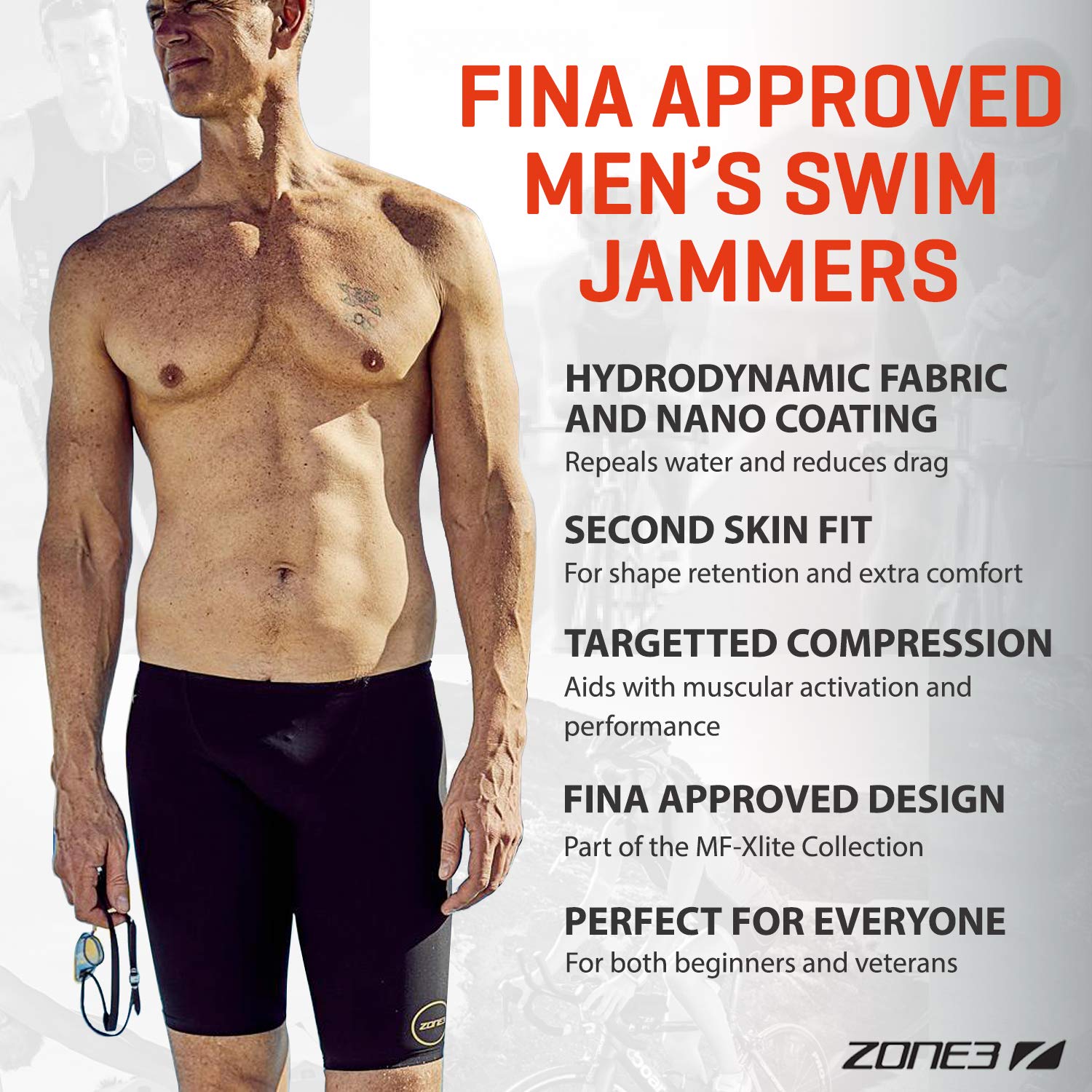 ZONE3 Męskie męskie MF-x Performance Gold FINA zatwierdzone do pływania Jammers