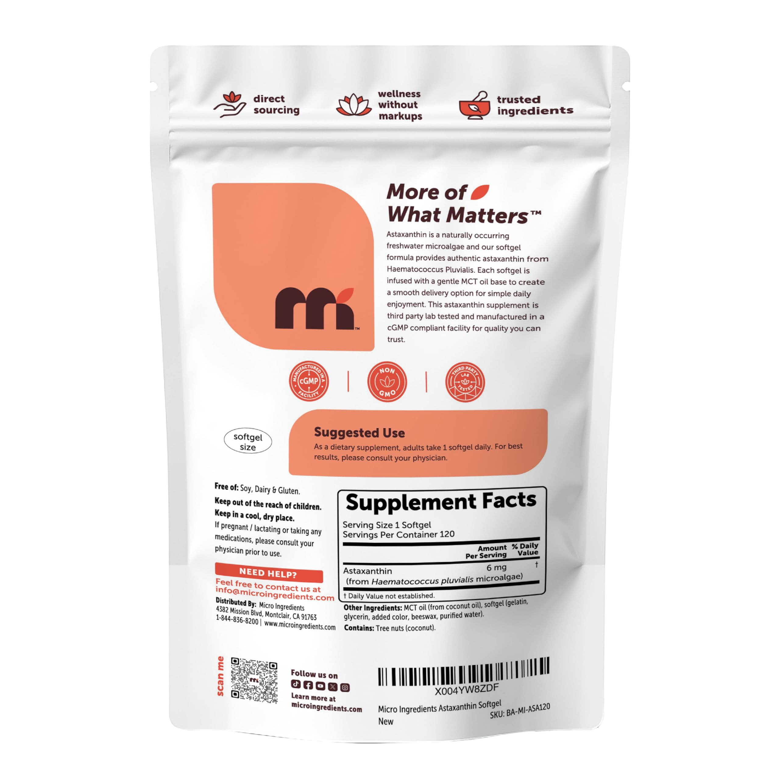 Micro Ingredients Astaxanthin 6mg with MCT Oil, 120 Softgels | Premium Astaxanthin Antioxidant Supplements* | Fresh Microalgae Source | Triple Strength, Non-GMO, Gluten Free, No Soy — Amazon image 6