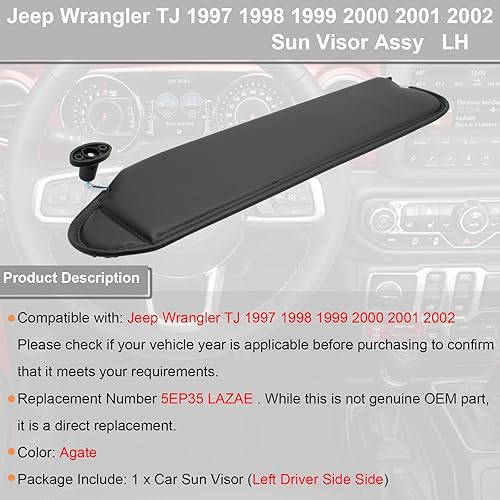 Miniatura 2 de NHILES Visera solar izquierda para conductor compatible con Jeep Wrangler TJ 1997 1998 1999 2000 2001 2002 Número de repuesto de parasol 5EP35 LAZAE