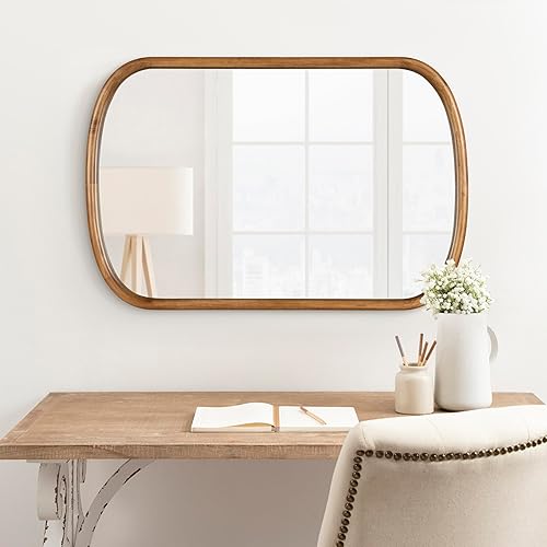 Miniatura 4 de Kate and Laurel Talma - Espejo de pared ovalado arqueado moderno, 24 x 36 marrón rústico decoración de pared de cápsula de transición con marco de