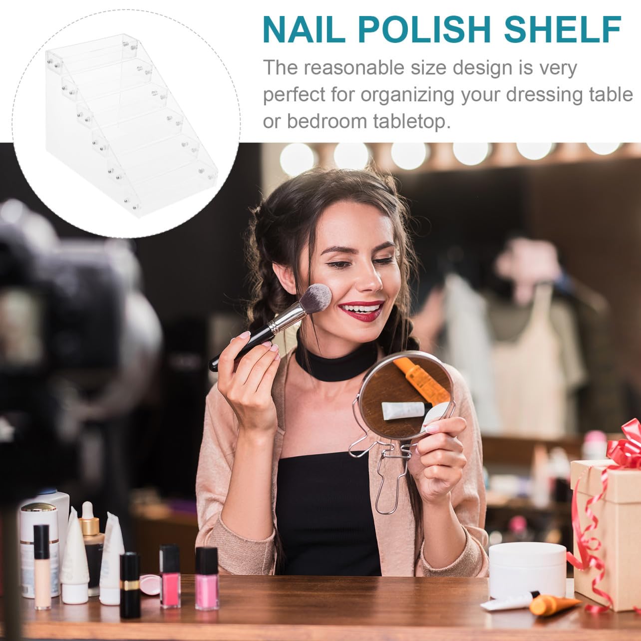 6-poziomowy akrylowy stojak na lakier do paznokci – wielowarstwowa półka ekspozycyjna do manicure do salonu i domowego przechowywania makijażu, idealna na przybory do zdobienia paznokci i produkty