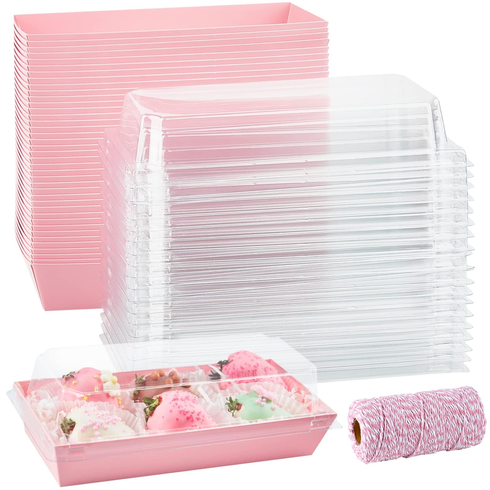 ZORRITA Lot de 100 petites boîtes à charcuterie en papier avec couvercles transparents de 19 cm pour desserts, biscuits, sandwich, pâtisserie, fraises et cupcakes (rose)