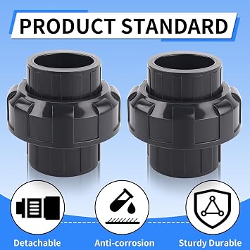 1-1/2 inch PVC Union Coupling, 2Pack Schedule 80 Slip Socket Pipe Fitting Unions 1.5'' PVC Connector Joint Adapter, for Swimming Pool Pump Industrial Pipeline System