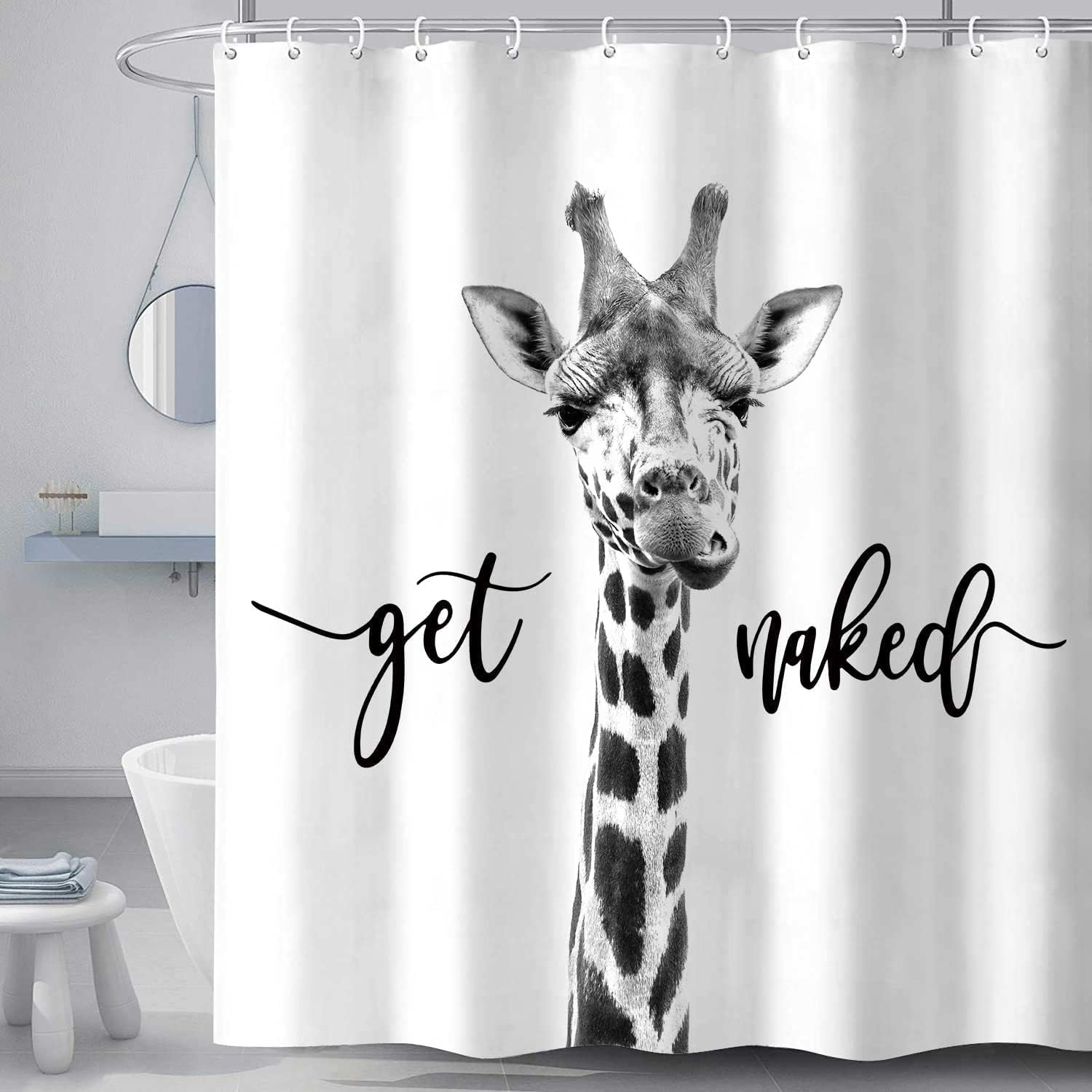Funny Giraffe Get Naked Shower Curtain for Bathroom, Cute Animal Wildlife Safari Decor Bathtub Fabric Curtain, Waterproof Polyester Shower Curtain Sets with Hooks, 69X78