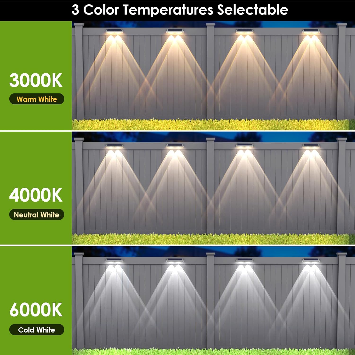 Solar Fence Lights Outdoor - 2700/4000/6000K 3 Modes, IP65 Waterproof Fence Solar Lights Outdoor, Fence Light Solar Powered for Patio Decor/Railing/Step and Wall - Unique Housewarming Gifts（8 Pack - Image 3