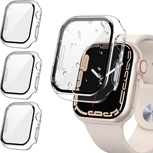 Tensea Paquete de 3 fundas protectoras de pantalla para Apple Watch Series 9, 8, 7, de 1.614 pulgadas, cubierta protectora para iWatch, película de