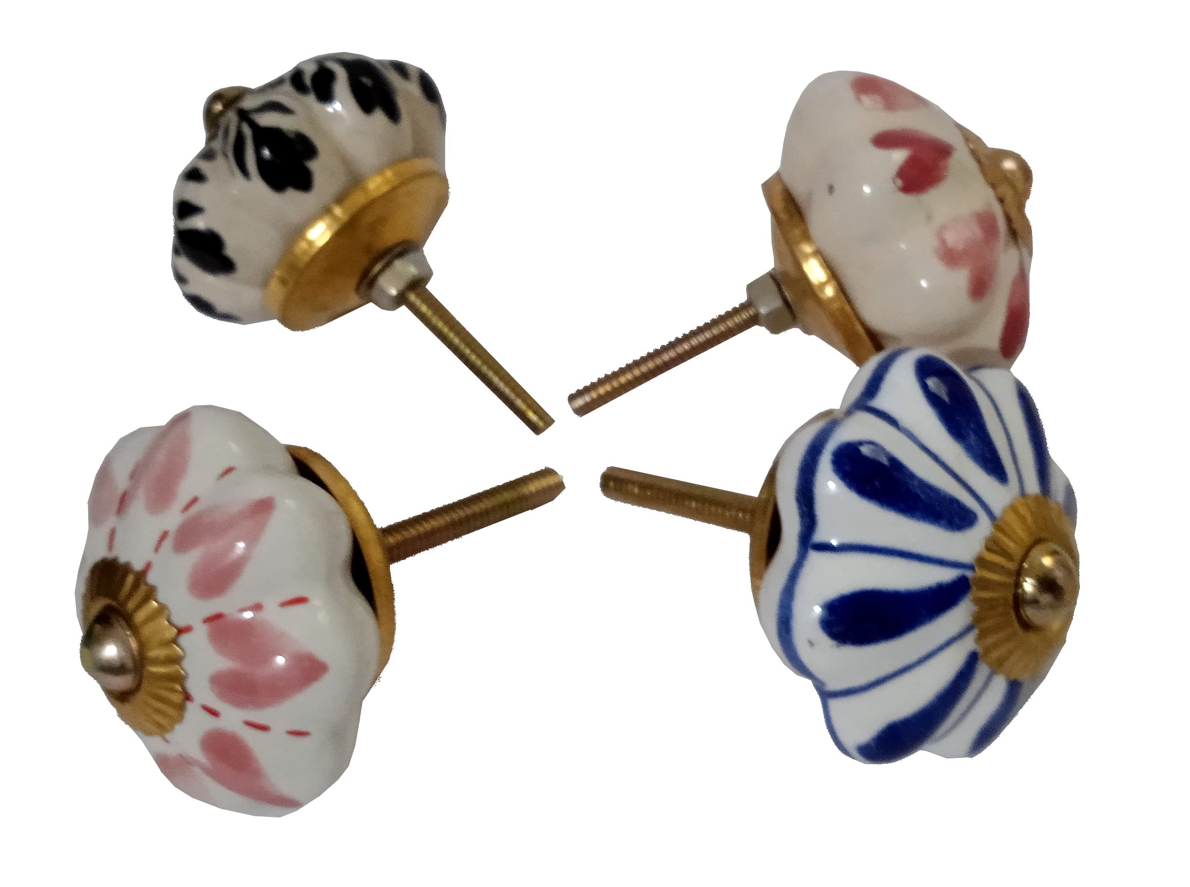 Purpledip Ceramic Knobs Set of 4: Door Drawer Cupboard Pull Handles, Multicolor (12403), Small - Image 3