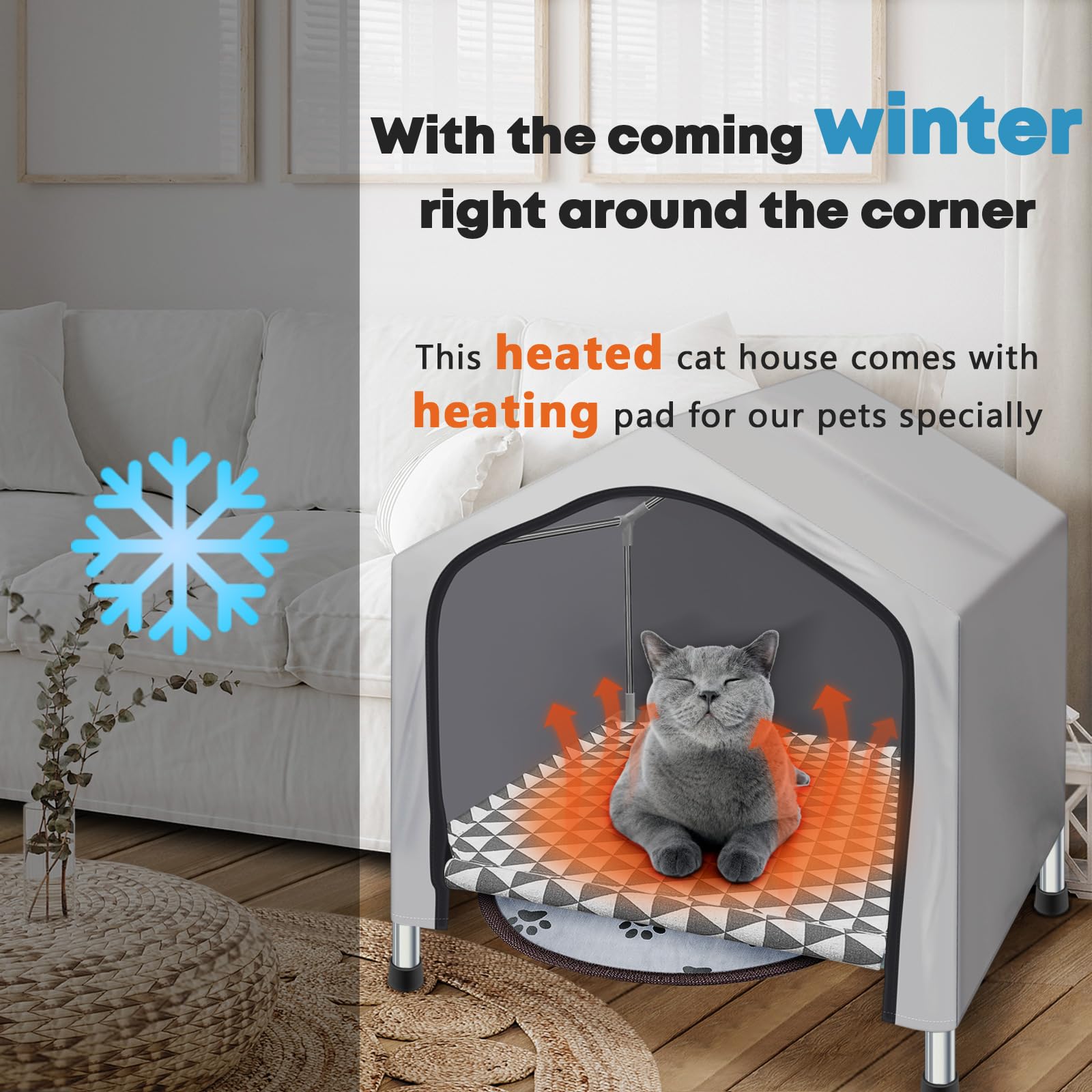 Winter Outdoor Heated Cat House,Indoor Cat Condos,Insulated Dog House,Cat Tent,for Small Cat&Dog(Equipped with Heating pad)