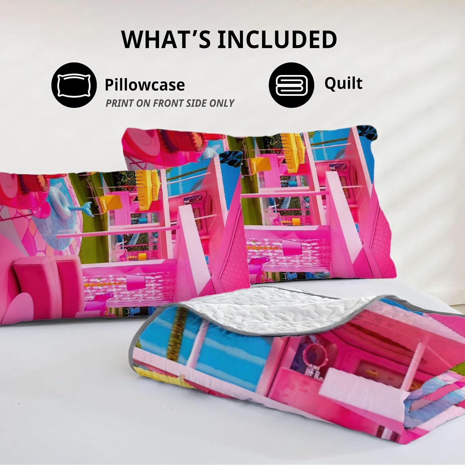 Allenjoy Twin Size Fashion Doll Quilt Bedspreads Pretty Girl Bed Set Bedding Coverlet Fabric Washable with 1 Pillowcase SC00248-007