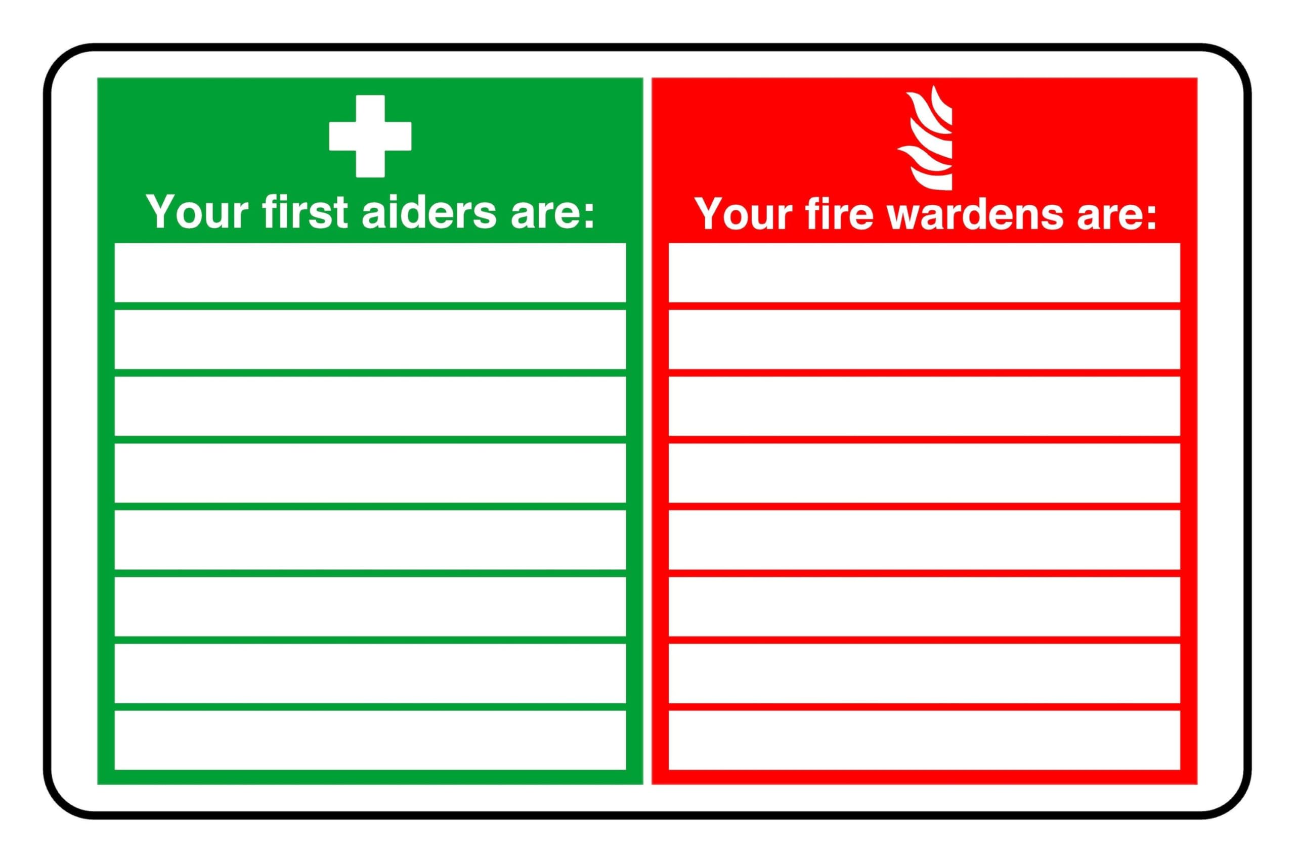 Your First Aiders are Your Fire Wardens are - safety sign - 3mm Aluminium Dibond for indoor/outdoor usage (200mm x 150mm) 5m Viewing Distance.