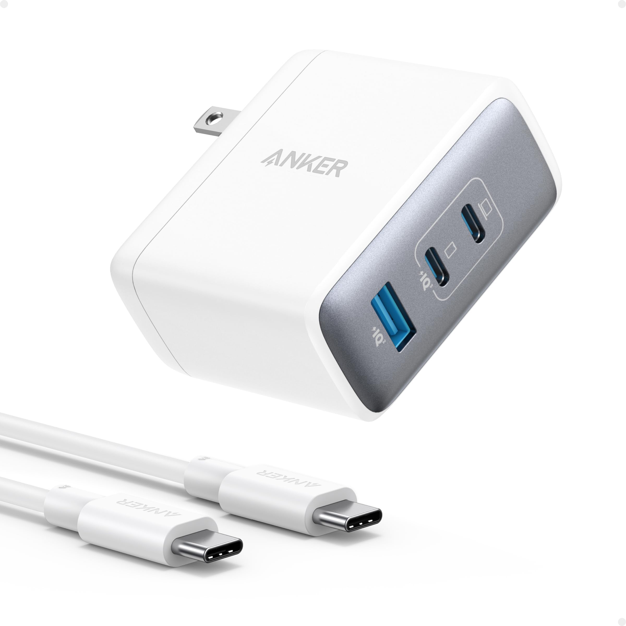 Anker Nano 100W USB-C Charger, 3-Port Fast Compact GaN Charger for MacBook Pro/Air, Pixelbook, ThinkPad, Dell XPS, iPad Pro, iPhone 16 Series, Galaxy S23, and More (1 Pack & 1 Cable) (White)