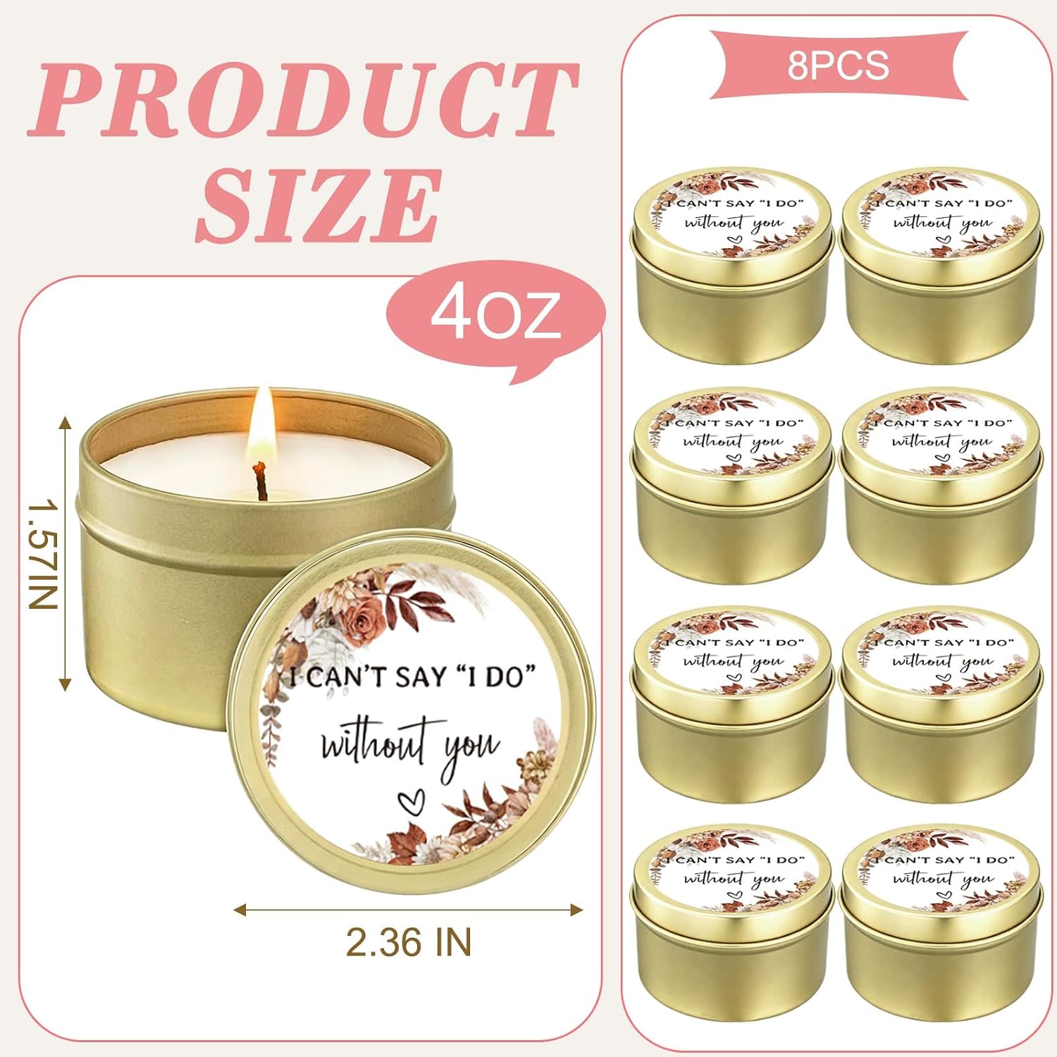 Whaline 8Pcs Fall Bridesmaid Proposal Gifts I Can’t Say I Do Without You Candles Boho Floral Lavender Scented Candles Soy Wax Tin Jar Candle Tealights for Autumn Wedding Best Friends