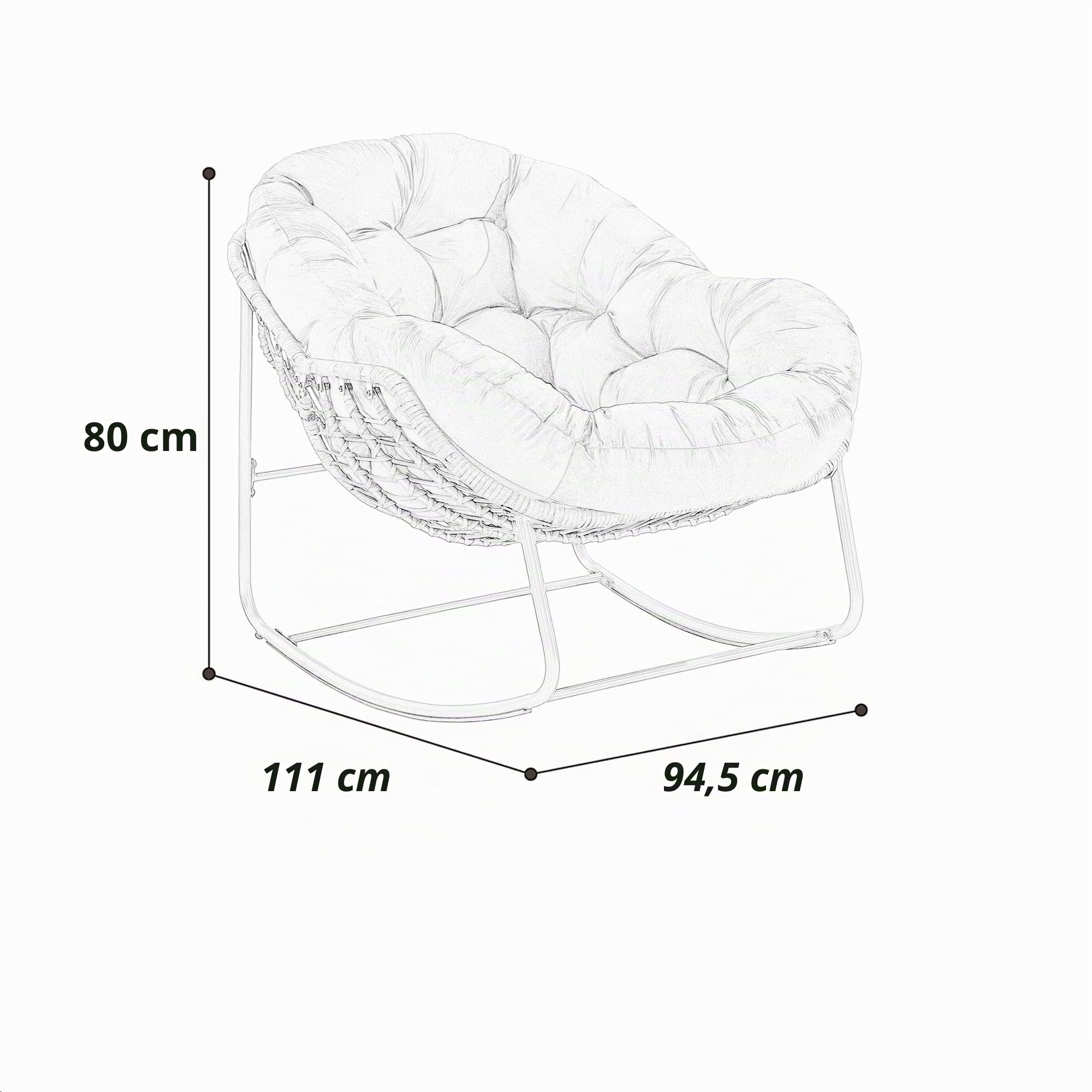 MURUL Mecedora de patio de mimbre de gran tamaño y forma de huevo. Una cómoda mecedora para interior y exterior con cojín grueso. Un sillón moderno adecuado para balcón (gris)
