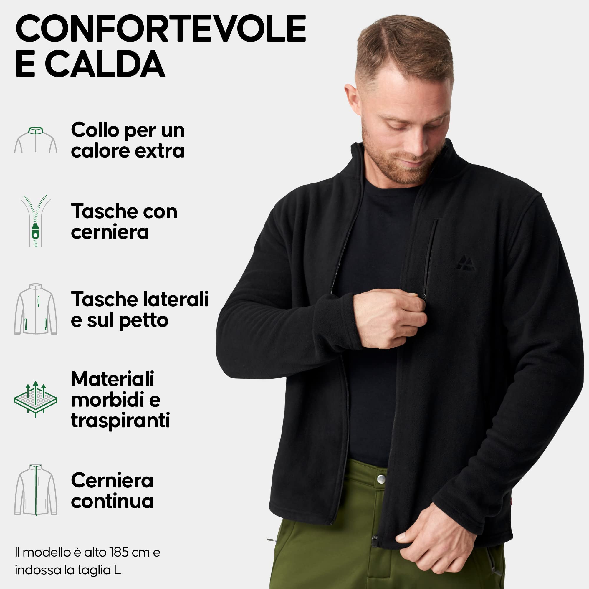 DANISH ENDURANCE Giacca in Pile, Felpa da Uomo con Zip, Invernale, Termica per Trekking e Outdoor