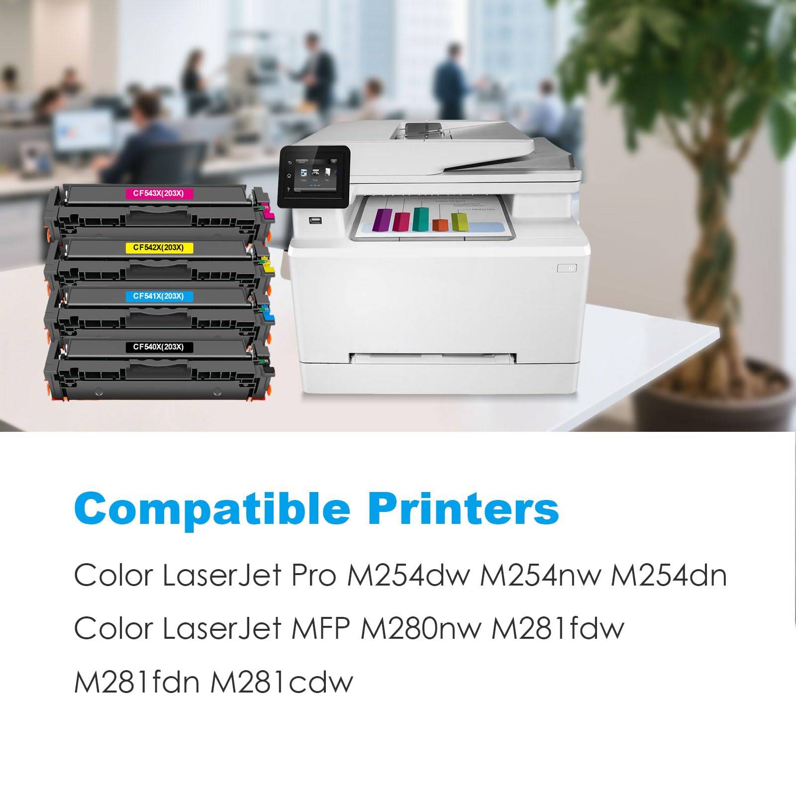 Z chipem - 203X toner zamiennik do HP 203A CF540A 203X CF540X kolorowy laserJet Pro MFP M281fdw M254dw M280nw M254nw M281cdw M254dn M281fdn M281 (czarny, cyjan, żółty, żołądkowy TA, 4-pak - Z chipem