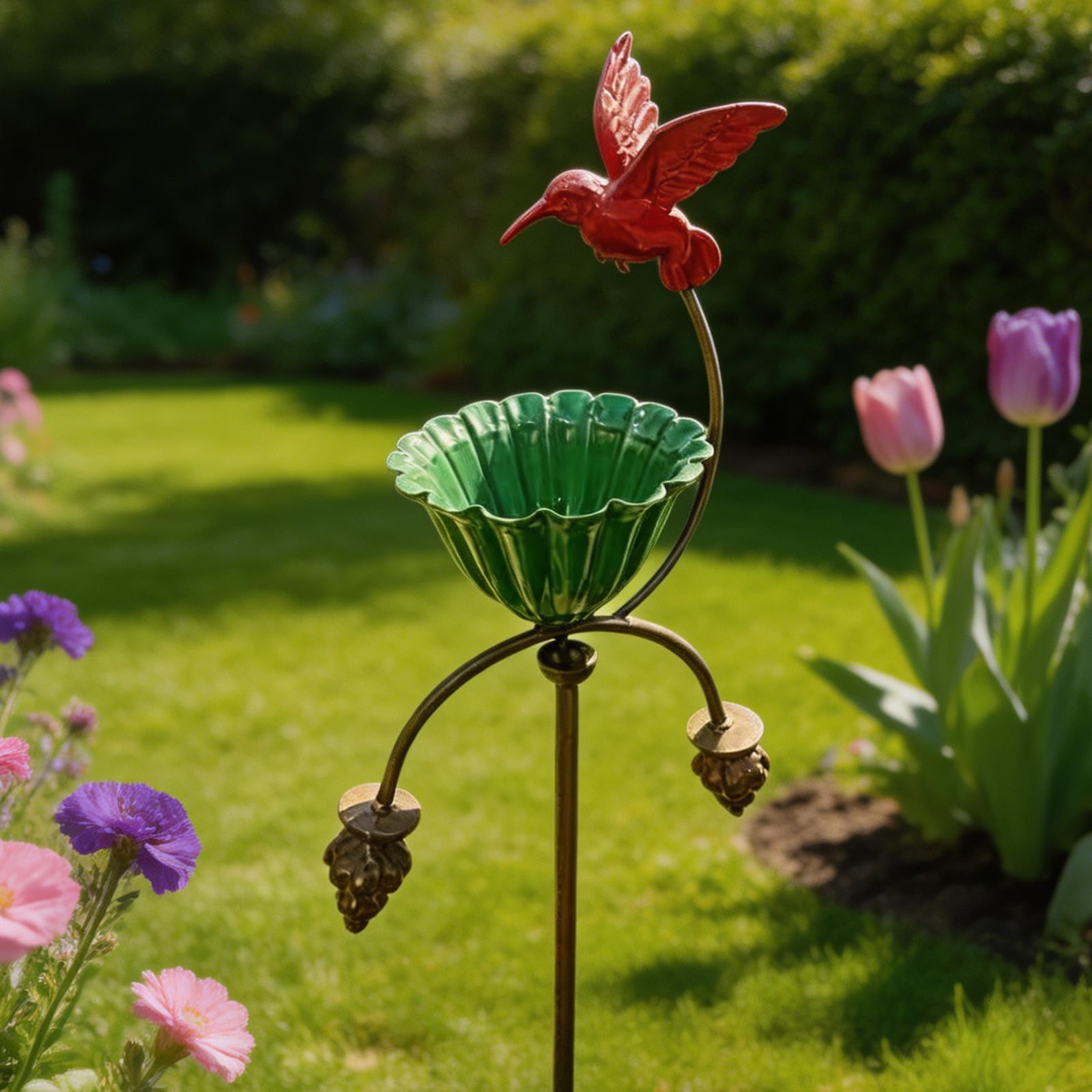 Vaschetta per uccelli Vassoio in ferro a forma colibrì Mangiatoia per uccelli Resistente in piedi Vaschetta per uccelli Decorazioni da giardino Paletti da giardino Stazione alimentazione