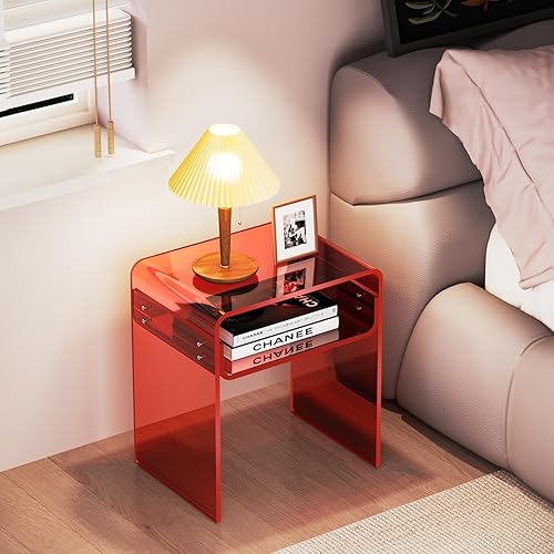 Miniatura 22 de Mesa auxiliar de acrílico transparente de 2 niveles para sala de estar, dormitorio, decoración del hogar (amarillo) Negro -,Azul,Claro,Transparente