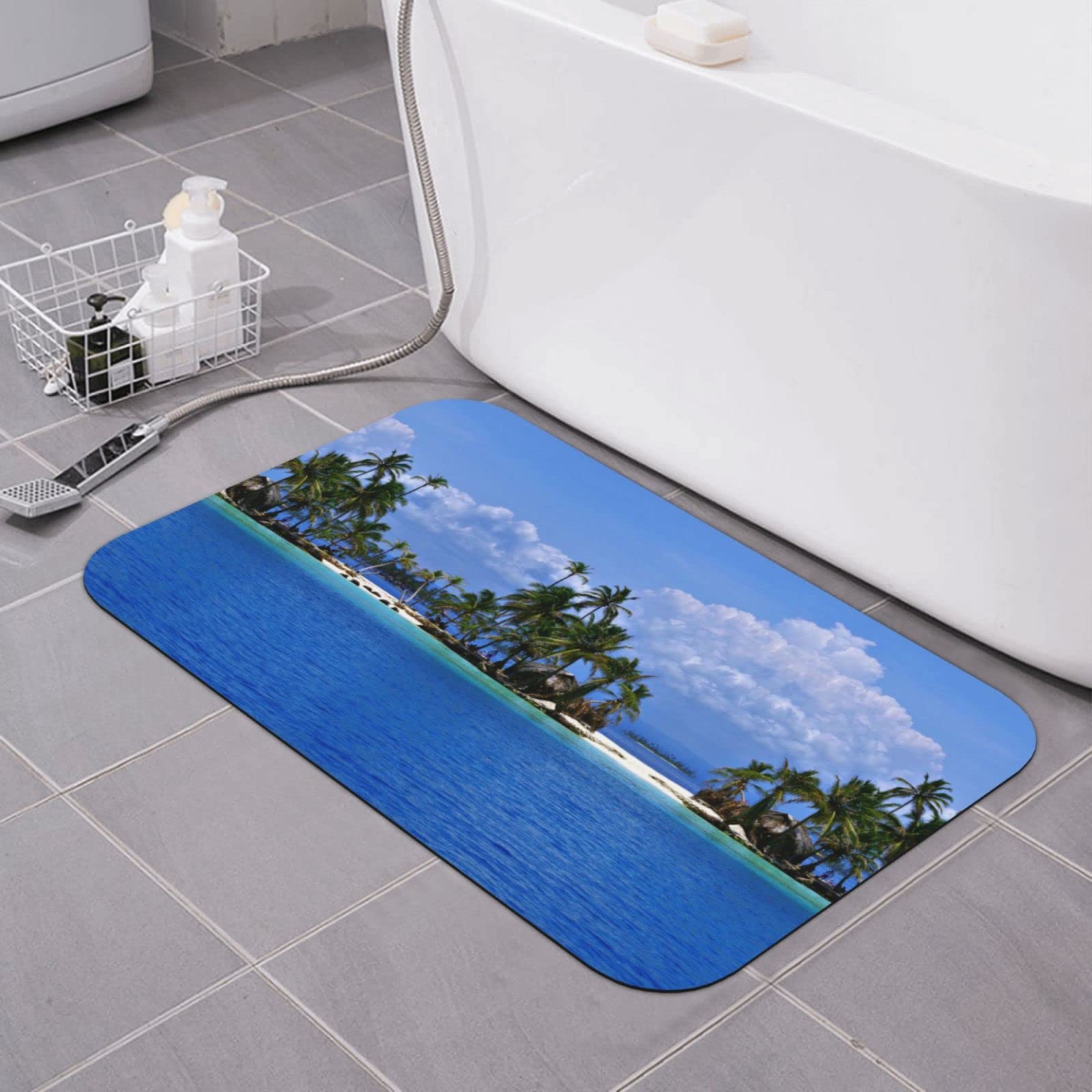 Tapis de douche lavable à motif plage exotique pour sortie de bain sécurisée
