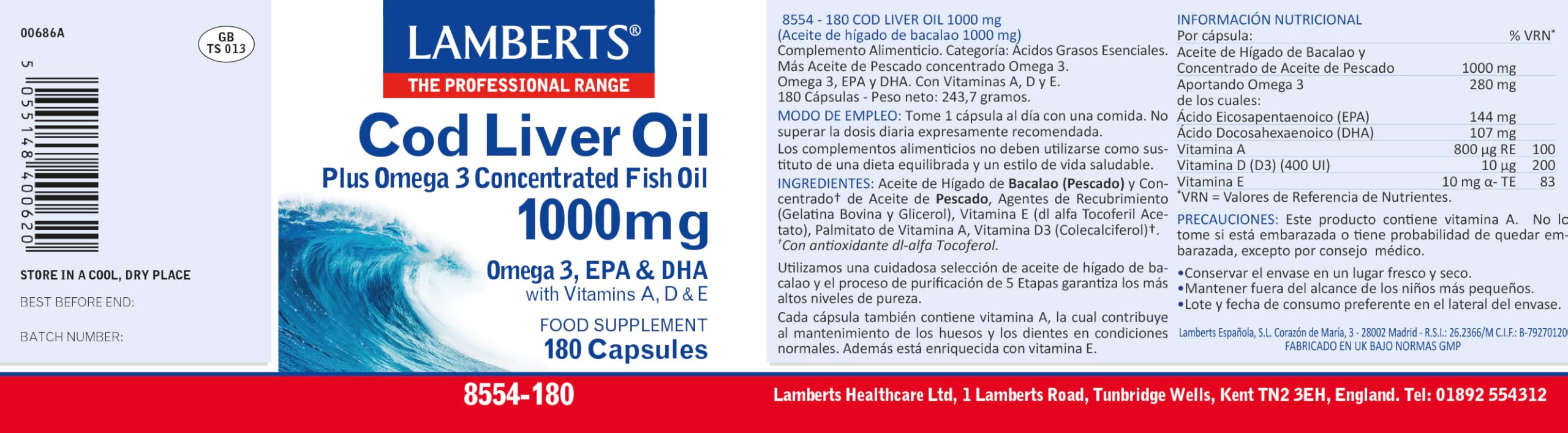 Pack Ahorro x2 | Aceite de Hígado de Bacalao, 1000mg, Cápsulas, con Omega-3 280mg, EPA 144mg, DHA 107mg, Vitaminas A, D y E