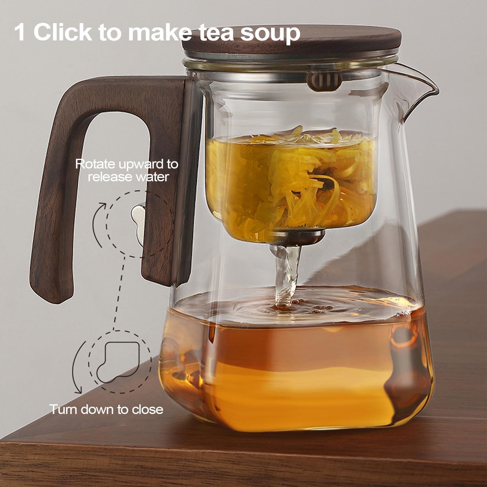 con infusores para té suelto, con infusor de vidrio con colador | Juego de té con filtro de vidrio multifuncional, magnética con mango de madera para el hogar y el comedor