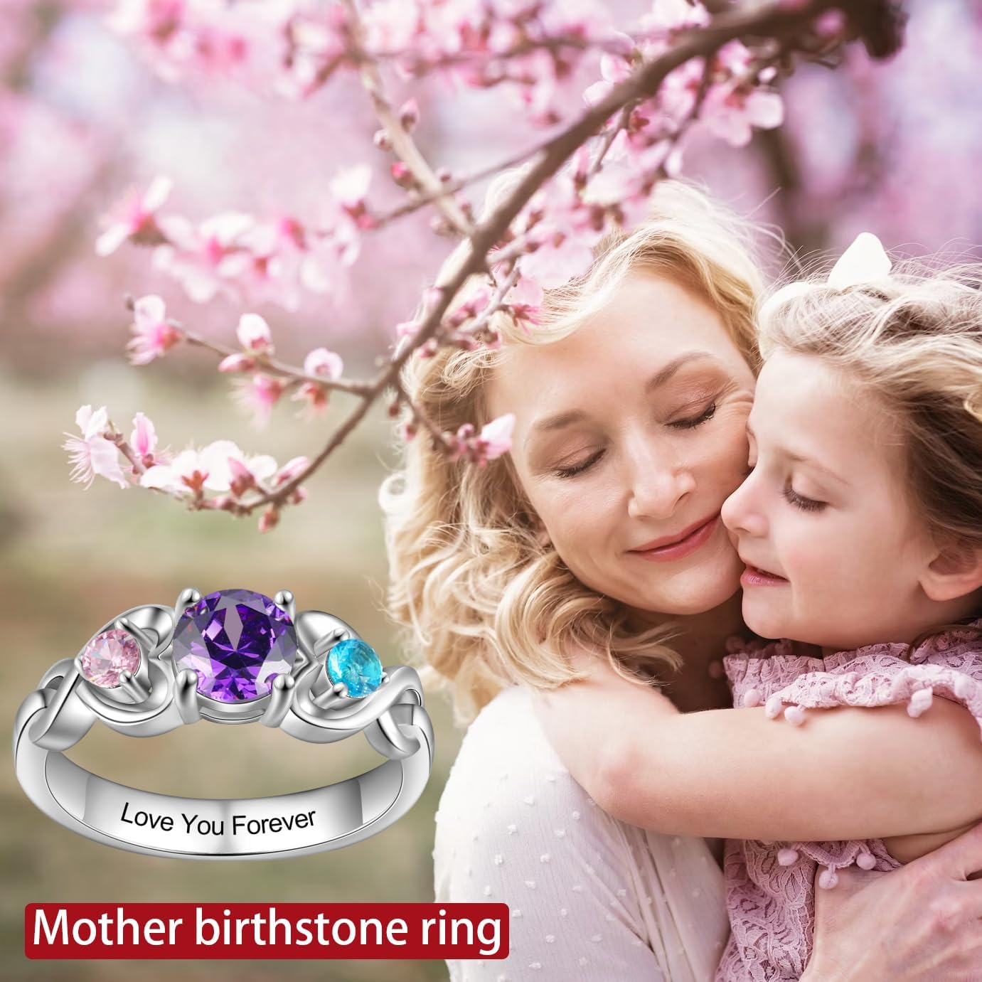 Personalized Mothers Rings with 3 Birthstones Names Engraved Sterling Silver Mom Daughter Grandma Ring Customized Anniversary Promise Rings for Grandma Wife - Image 5