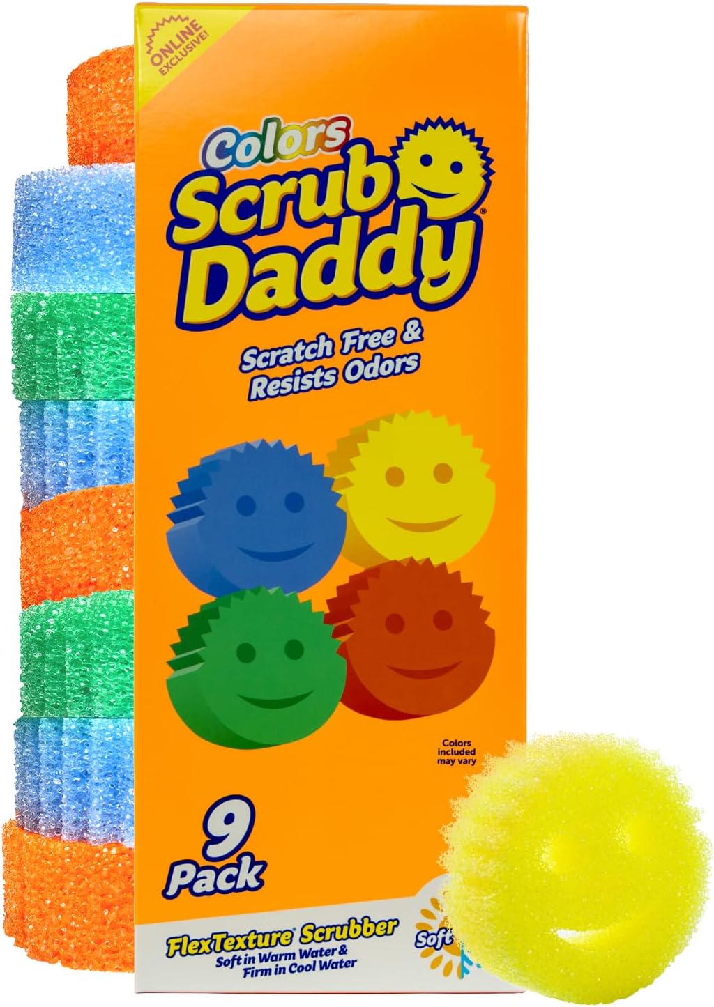 Scrub Daddy Color Sponges - Scratch-Free Multipurpose Kitchen Sponges - Bulk Dish Sponges for Kitchen, Bathroom & More - Household Cleaning Sponges Made with BPA-Free Polymer Foam (9 Count)