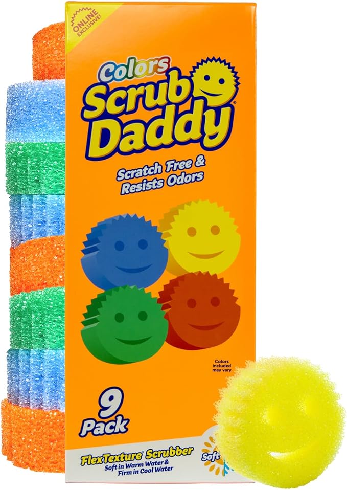 Scrub Daddy Scratch-Free Multipurpose Kitchen Sponges - Bulk Dish Sponges for Kitchen, Bathroom, Household Cleaning & More - Made with BPA-Free Polymer Foam (9 Count)