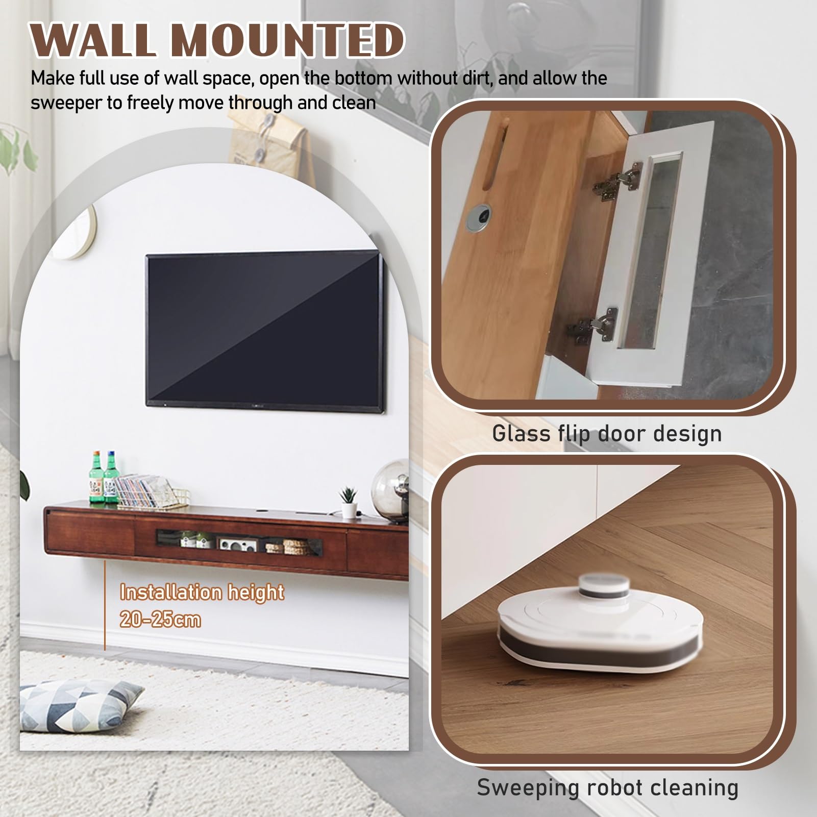 Moderner TV-Schrank zur Wandmontage, mit Schubladen und Glastür, schwimmende TV-Einheit für Wohnzimmer, Schlafzimmer, Media-Raum, Unterhaltung, Medienkonsole, Center (Weiß, 140 cm)