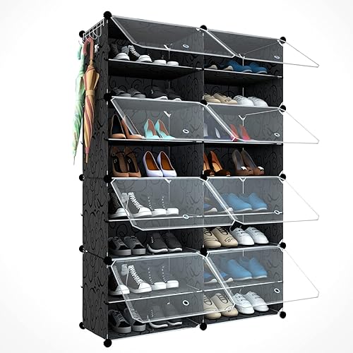 Miniatura 14 de Zapatero de 48 pares, organizador de estantes para zapatos con puerta, gabinete para zapatos con estantes para armario, entrada, pasillo, dormitorio