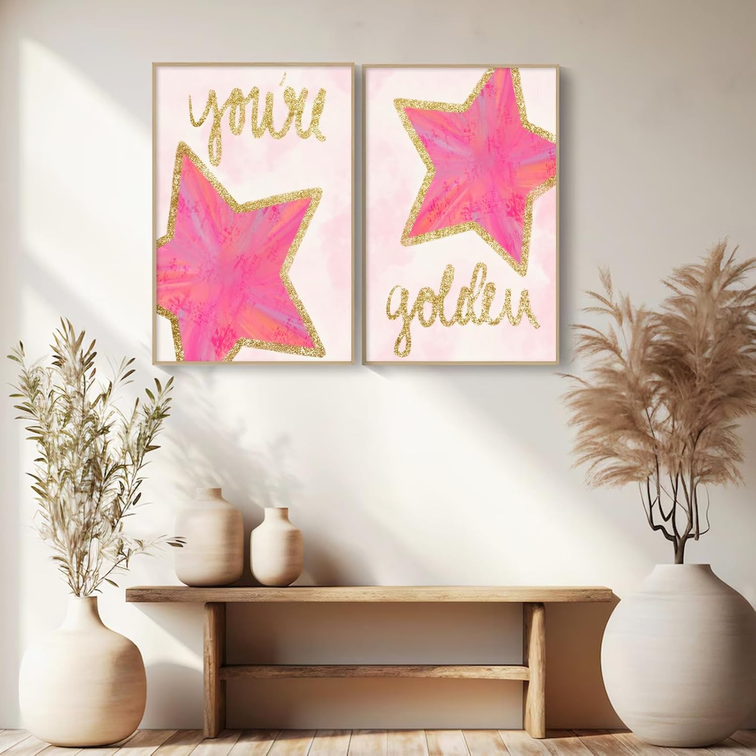 Tocliky Pink Star Wall Art Preppy Posters Aesthetic Canvas