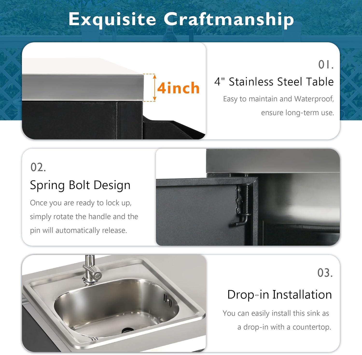 Outdoor Kitchen Island, 55.5" Metal Grill Cart Table with 304 Stainless Steel Sink, Adjustable Shelf, Towel Rack, Paper Rack, Door Storage Shelf, Bar Cart Sink Station with 4 Lockable Wheels