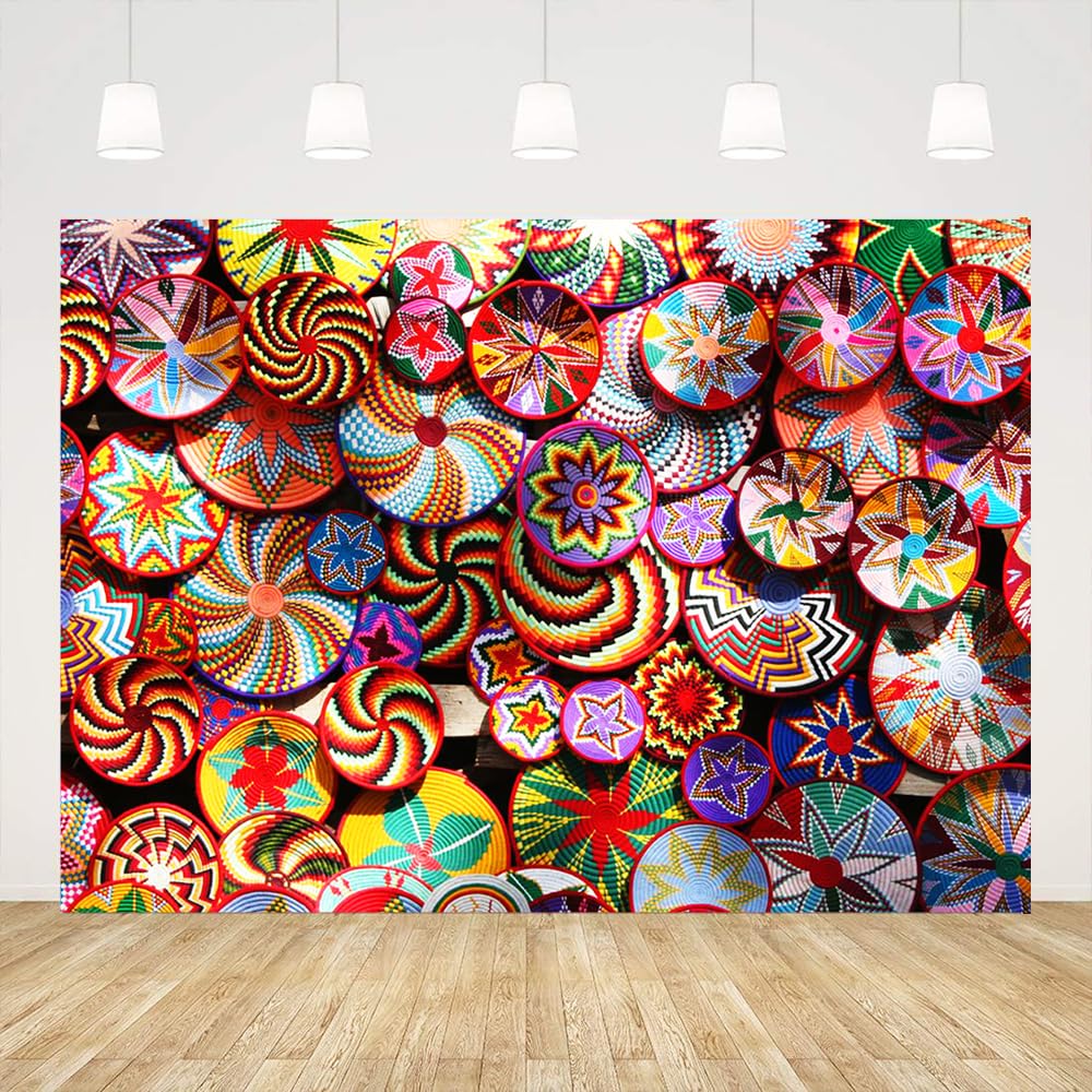 Ticuenicoa 7x5ft Africa Ethiopia Basket Backdrop Colorful Baskets Wall Art Decoration Background for Birthday Baby Bridal Shower Wedding Party
